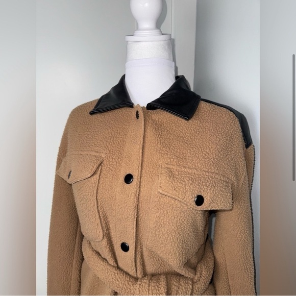 LAMARQUE Tan Black Zosia Belted Shacket/SMALL - Picture 4 of 10